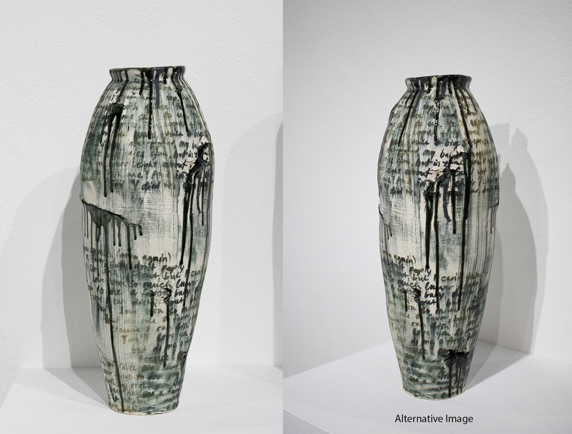 Katie Francis tall stoneware vessel with surface text
