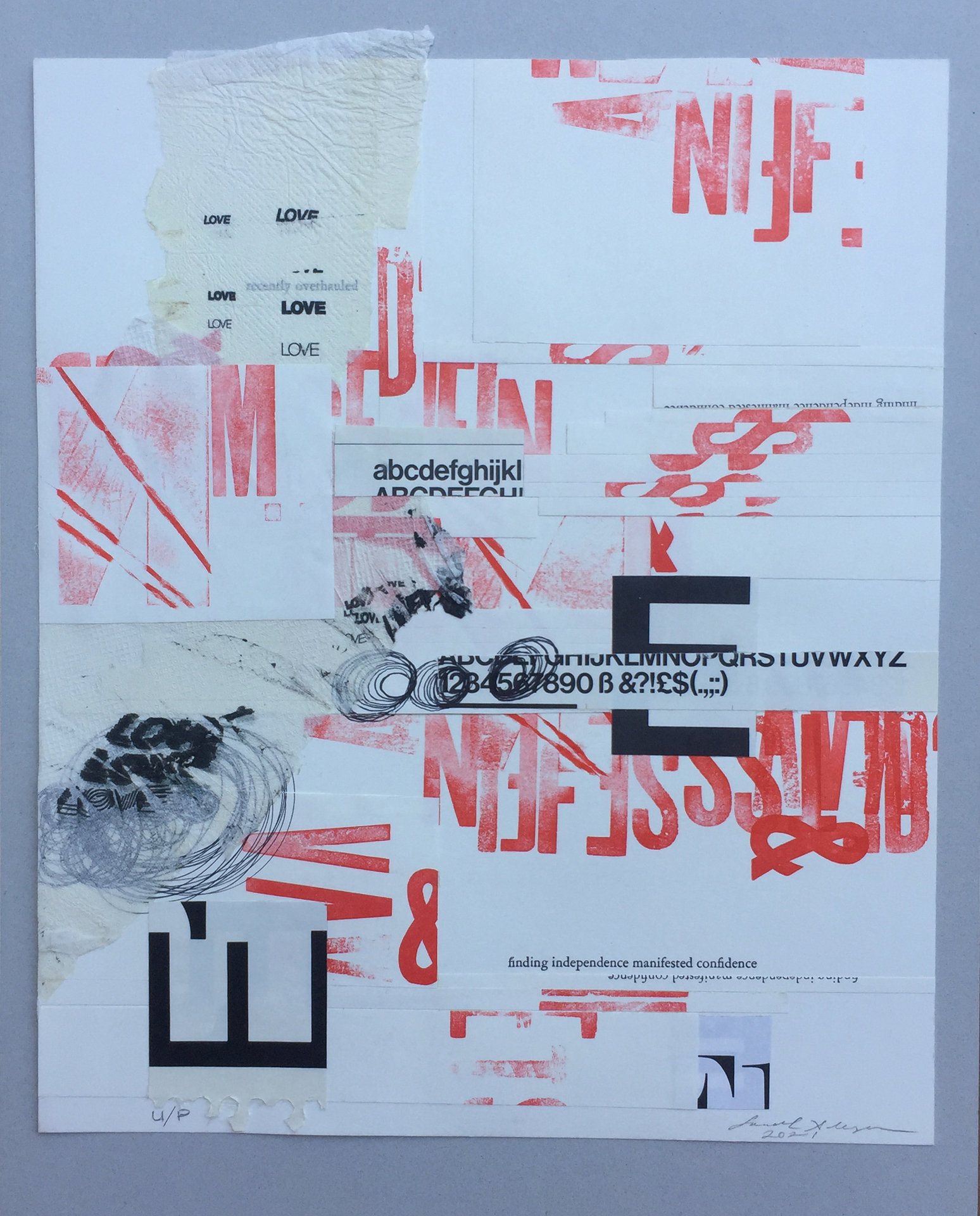 Sarah A Meyer letterpress and offset lithography that uses constrained writing, which the artist explains in her statement.