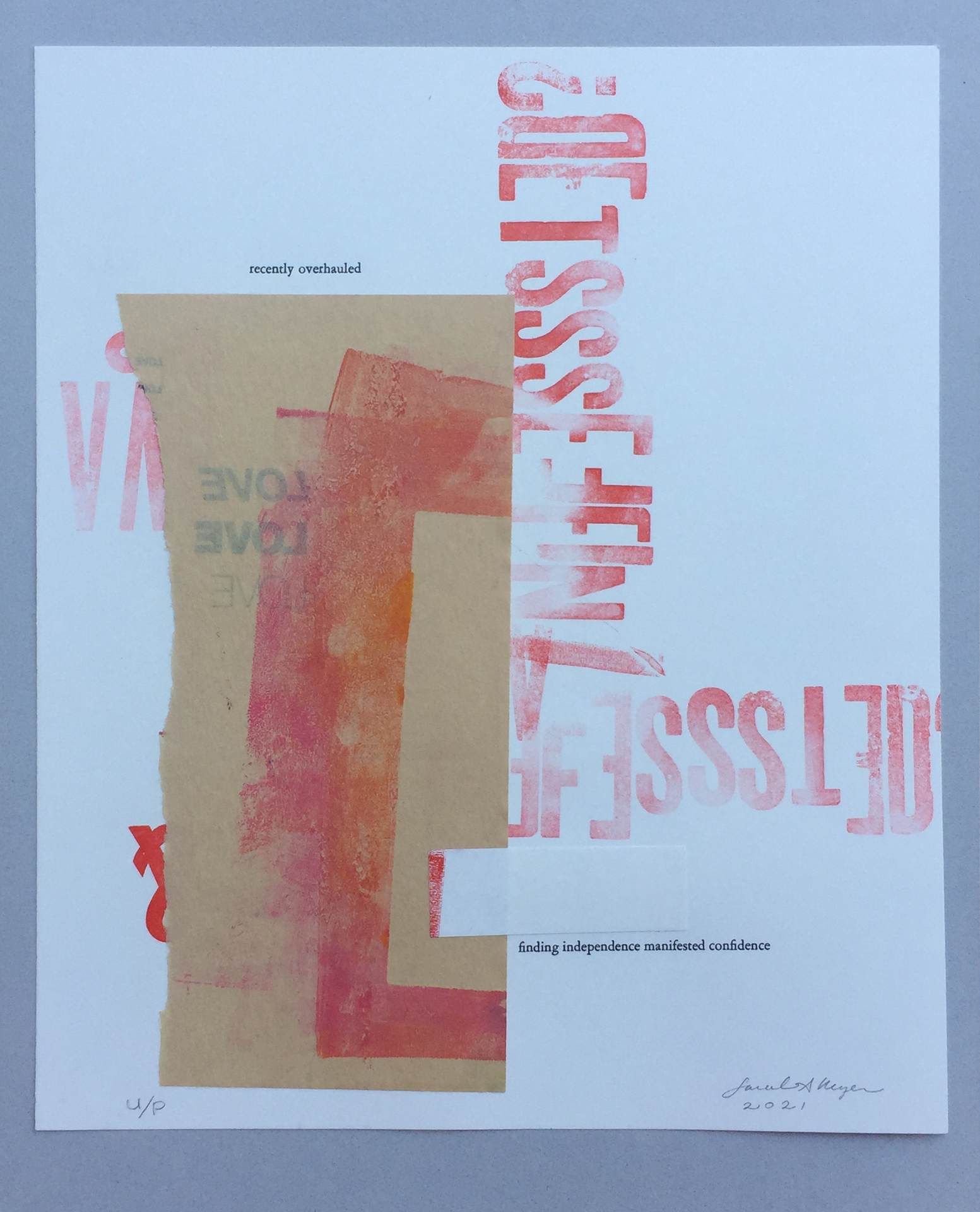 Sarah A Meyer letterpress and offset lithography that uses constrained writing, which the artist explains in her statement.