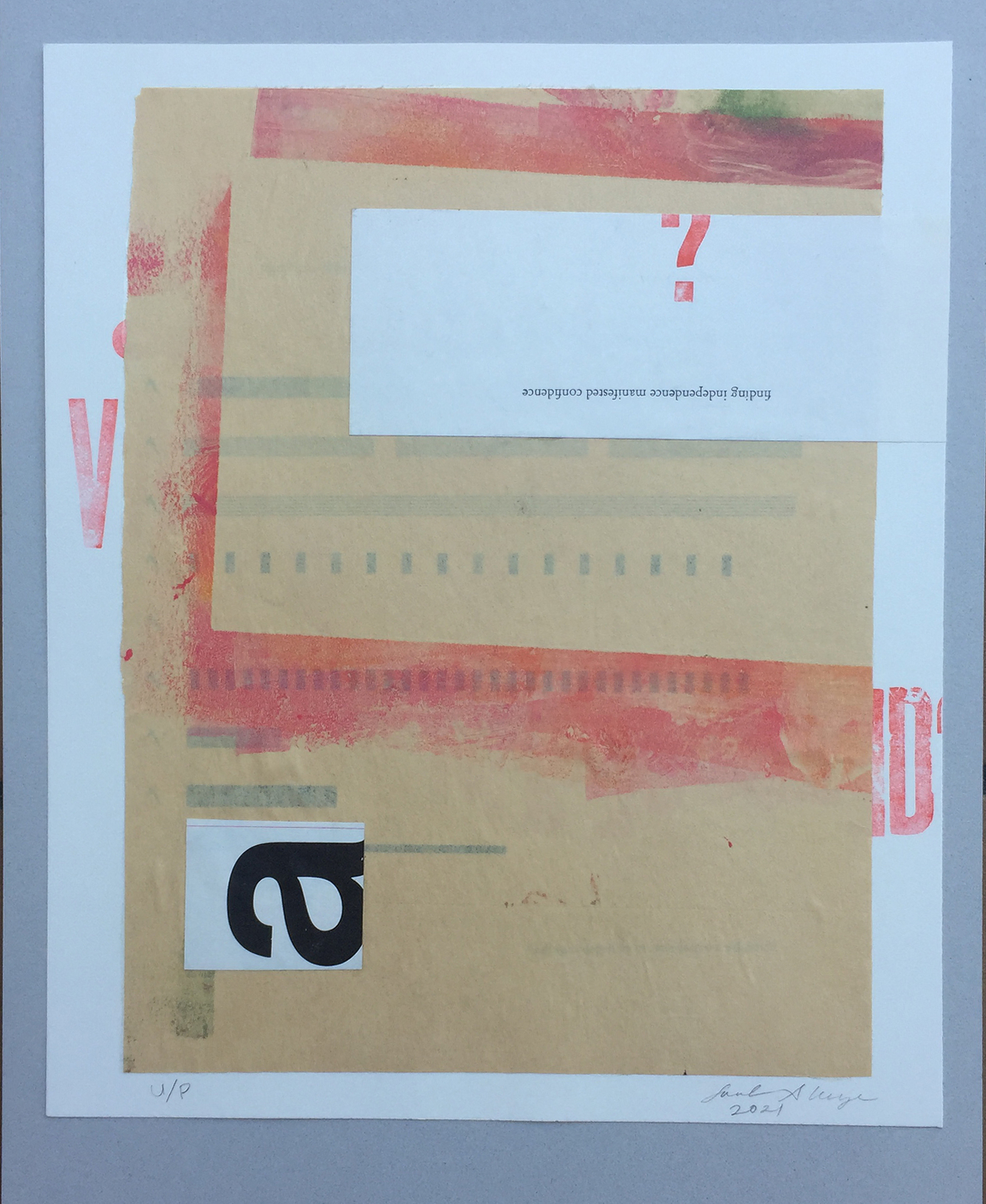 Sarah A Meyer letterpress and offset lithography that uses constrained writing, which the artist explains in her statement.